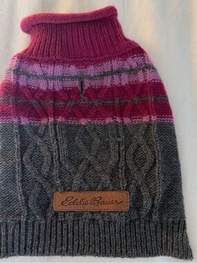 Eddie Bauer Pink and Gray Cable-Knit Dog Sweater